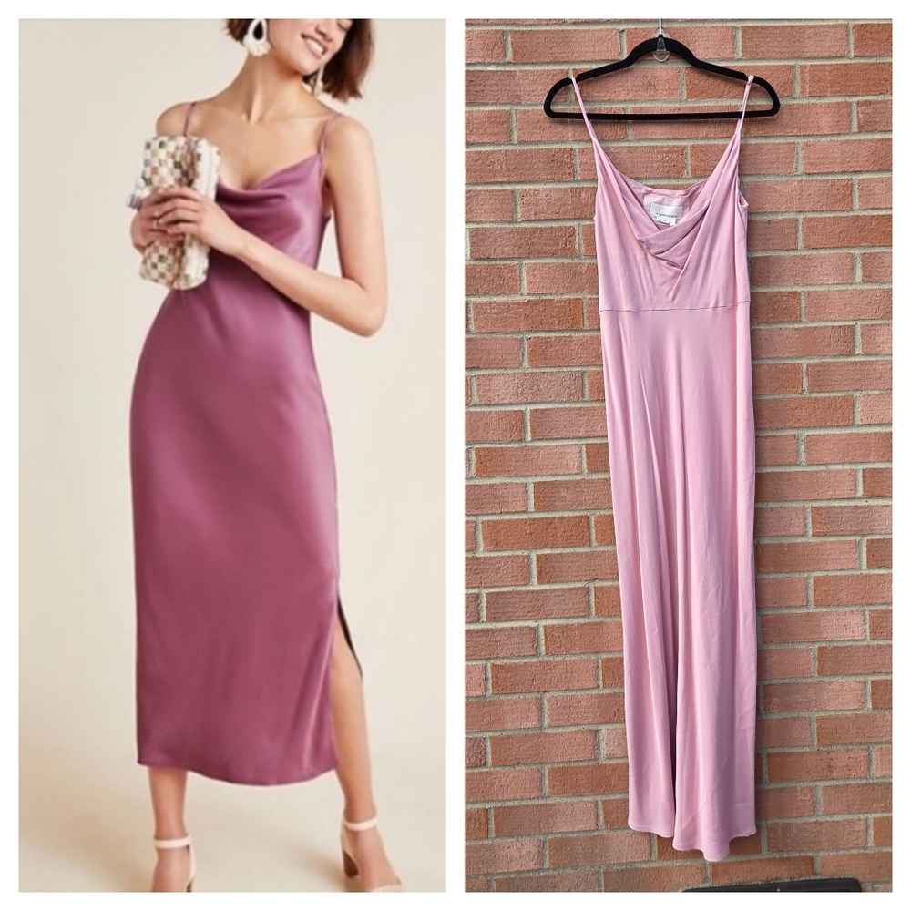 Anthropologie Elyse Satin Slip Midi Dress Rose Pink - Picture 1 of 7